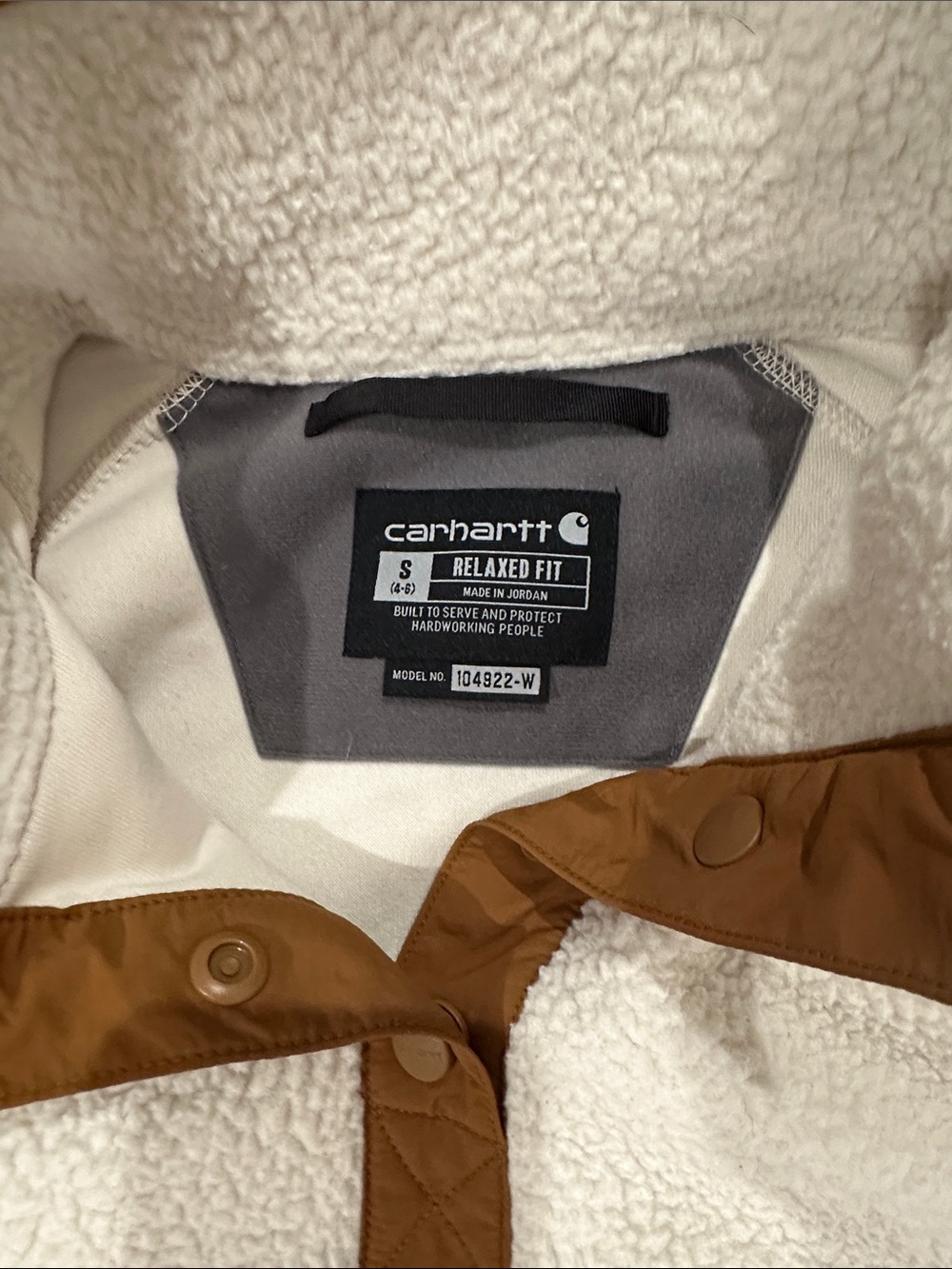 Carhartt Women's Cream Sherpa Pullover with Tan Trim - Picture 4 of 4